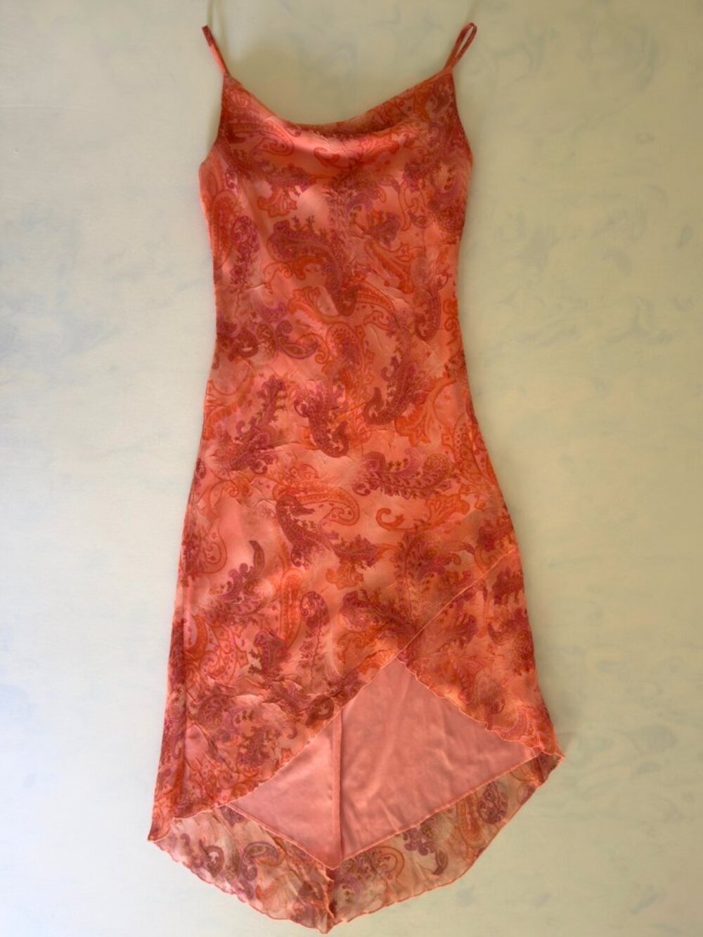 City Triangles Pink Paisley Asymmetrical High Low Cowl Neck Dress